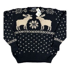 Polo by Ralph Lauren Black and Cream Crewneck Reindeer Sweater